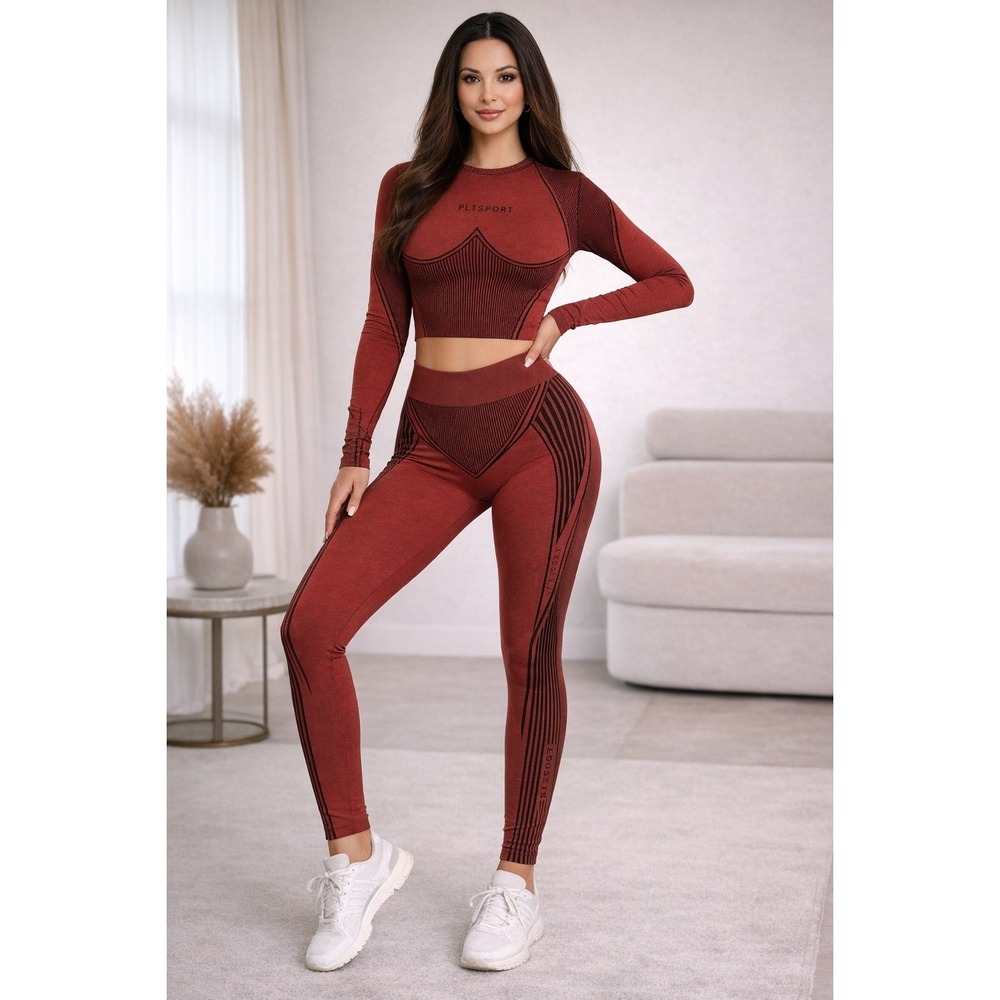 PrettyLittleThing Activewear Set Women‎ Large Rust Excellent Seamless PLTSPORT